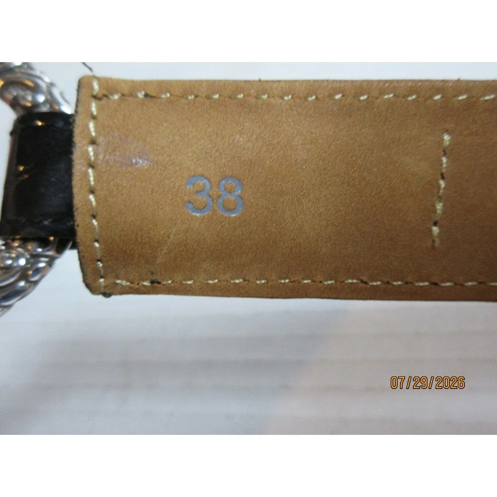 Brighton Black Croc Embossed Patent Leather Link Belt Silver Ornate Hardware 38